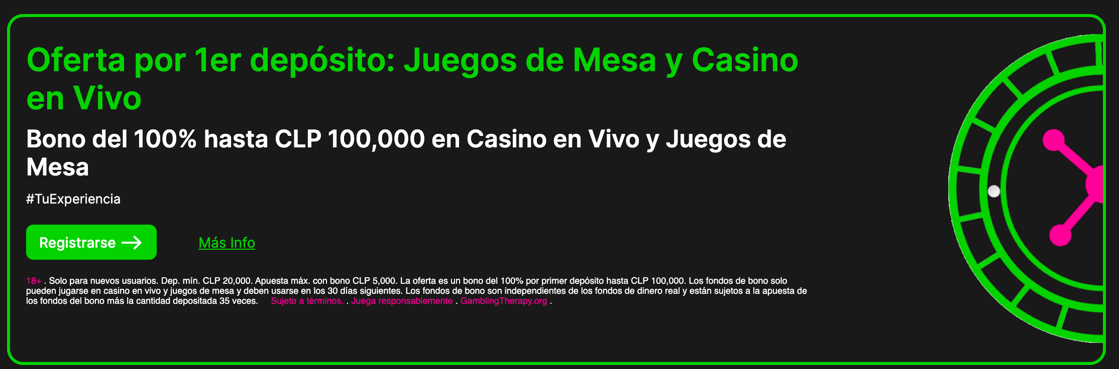 Oferta de bono de casino en vivo en SpinYoo Casino Chile