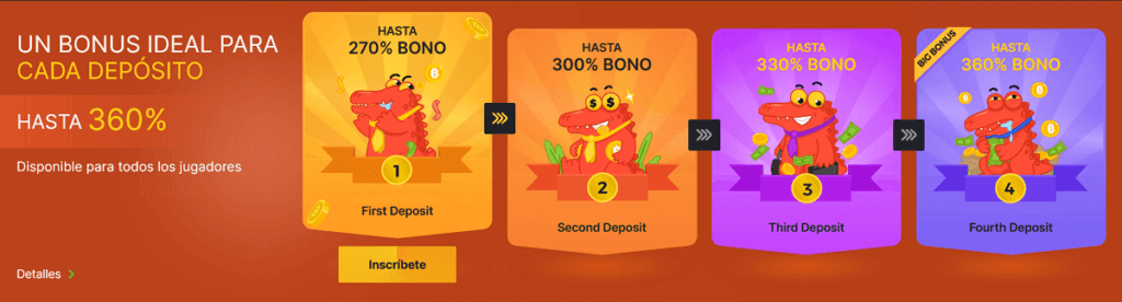 Panel de ofertas y bono de bienvenidas de casino BC Game