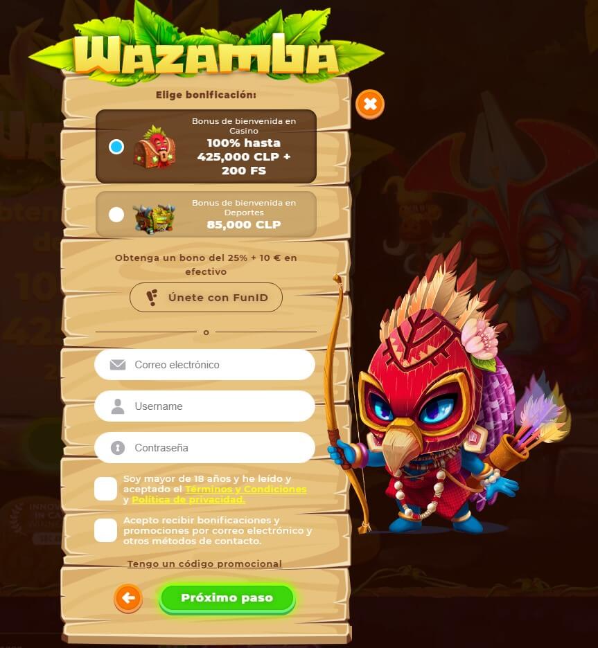 Bono de bienvenida en Wazamba Casino al momento del registro