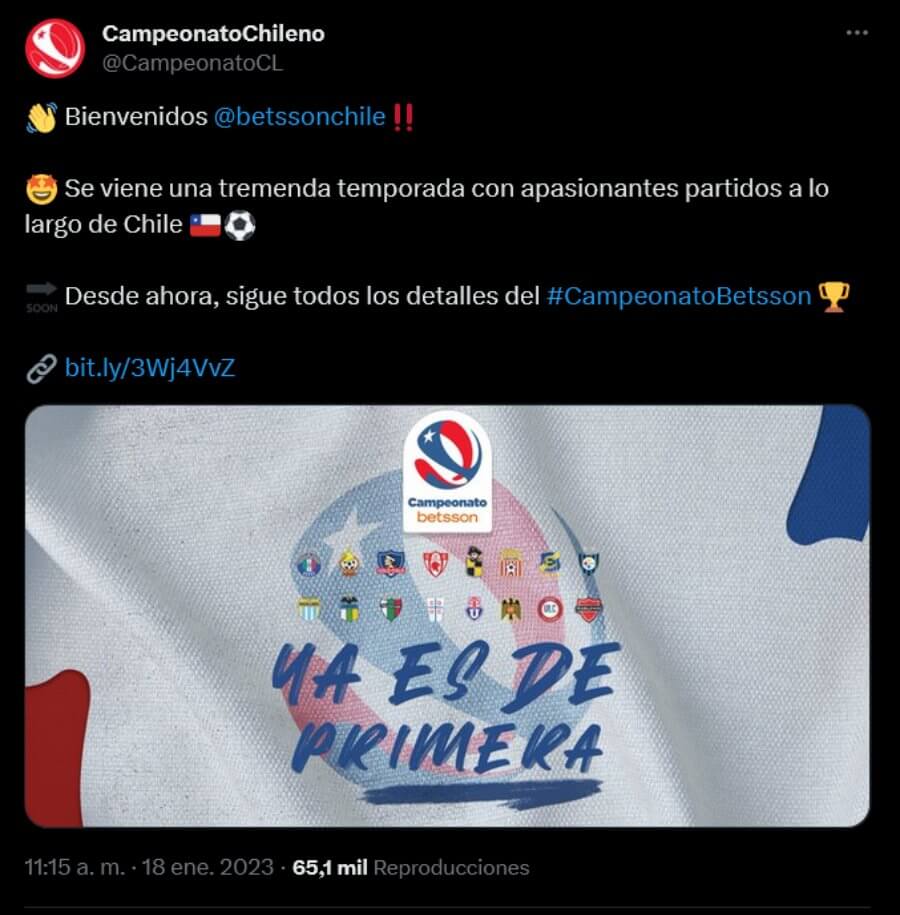 Post oficial de campeonato chileno de Betsson
