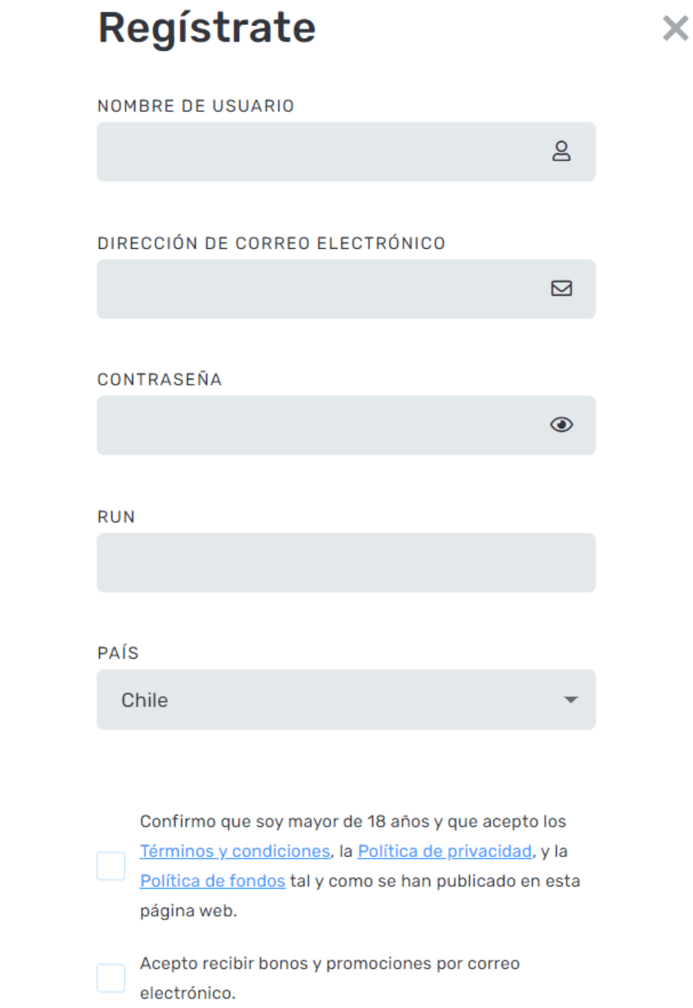 Página de registro de Casilandio Casino Chile