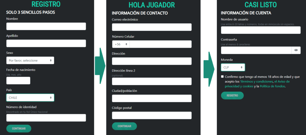 Método de registro en Gate777 Casino Chile