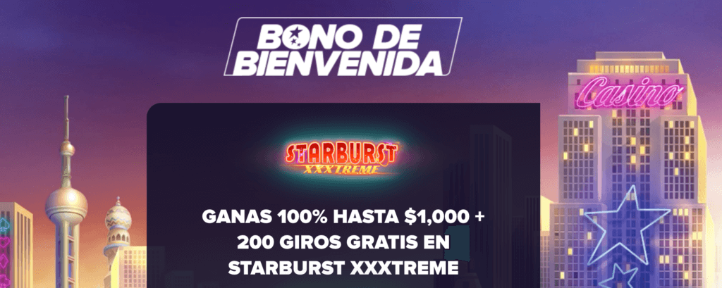 Aprovecha el bono de bienvenida y gana 100% hasta $1 000 y 200 Giros Gratis en Startburst XXXTreme en CasinoEuro