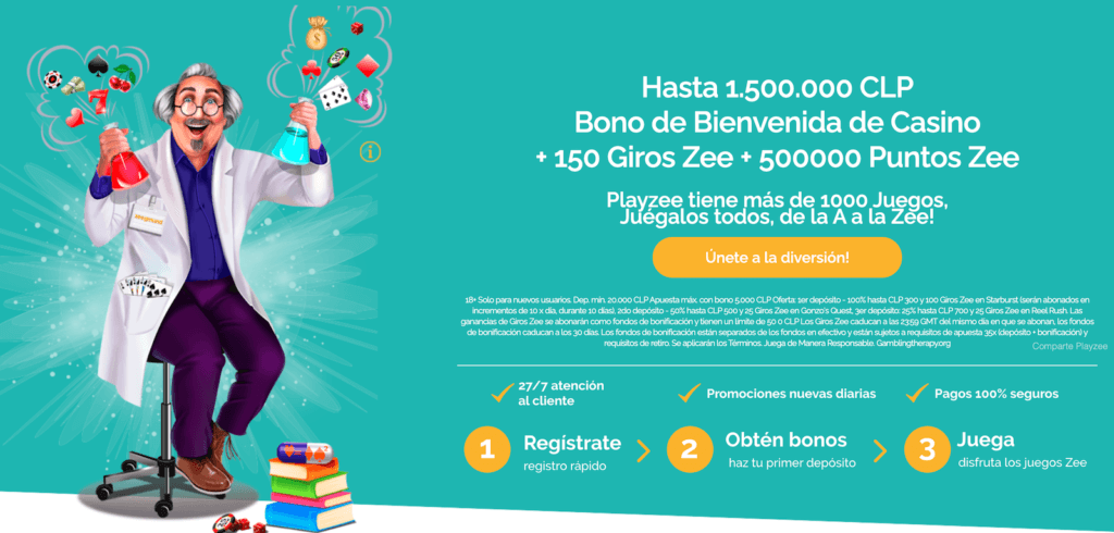 Bono de bienvenida y giros gratis en Playzee Casino Chile