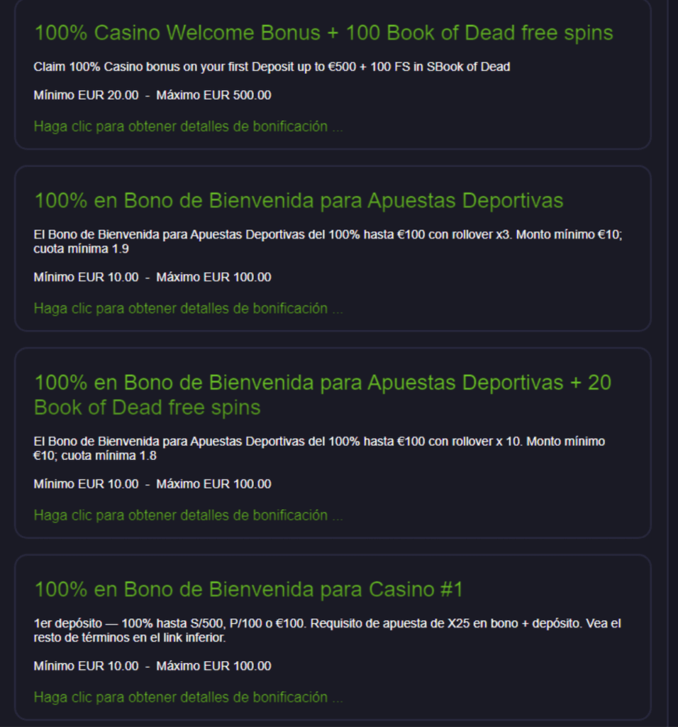 Distintos tipos de bonos de Shangri La Casino Chile