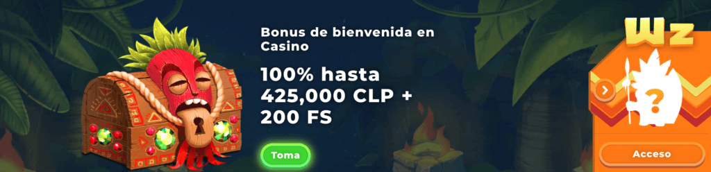 Bonus de bienvenida en Casino en Wazamba. 425 000 CLP y 200 Giros Gratis