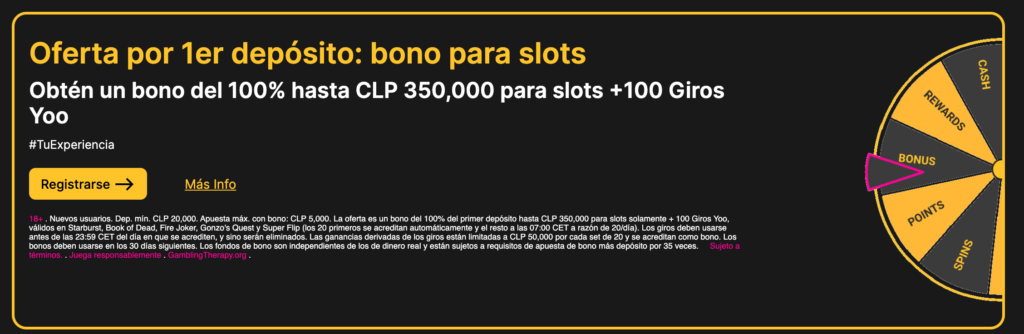 Oferta de bono y 100 Giros Gratis para SpinYoo Casino Chile