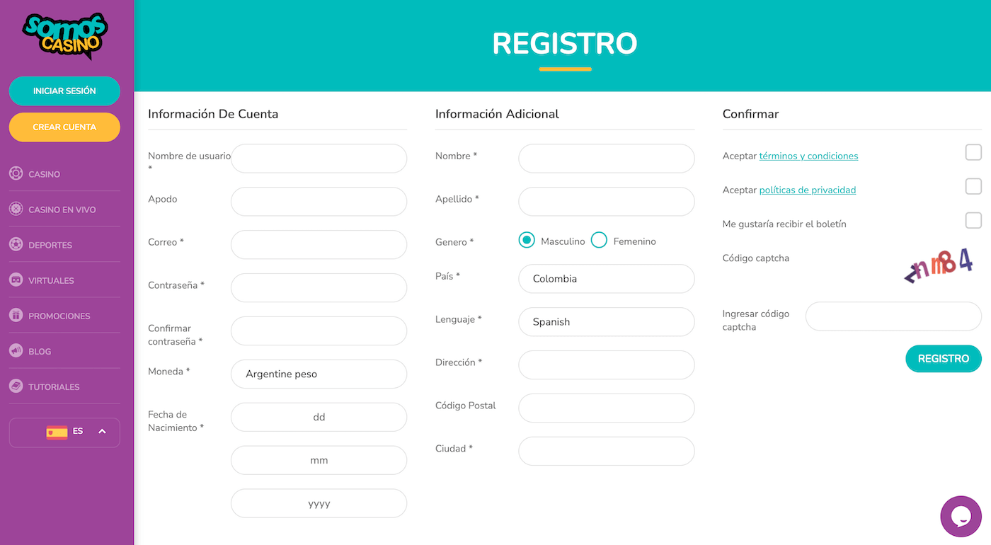 Como crear una cuenta en Somos Casino Chile