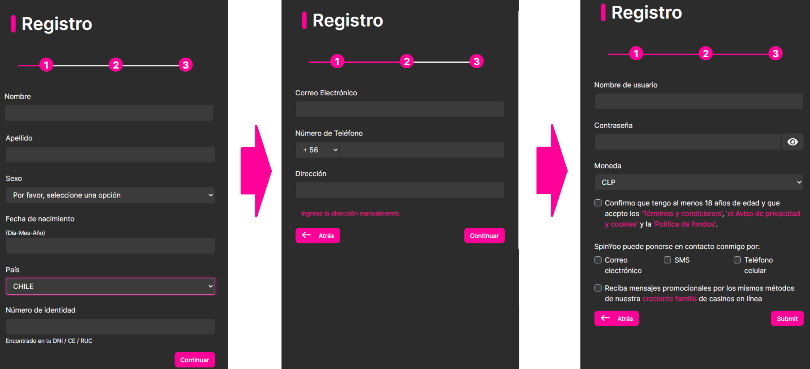 Como crear una cuenta en SpinYoo Casino Chile