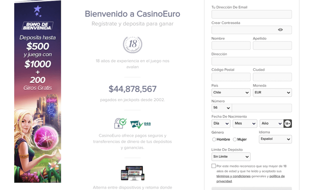 Método de registro para CasinoEuro Chile