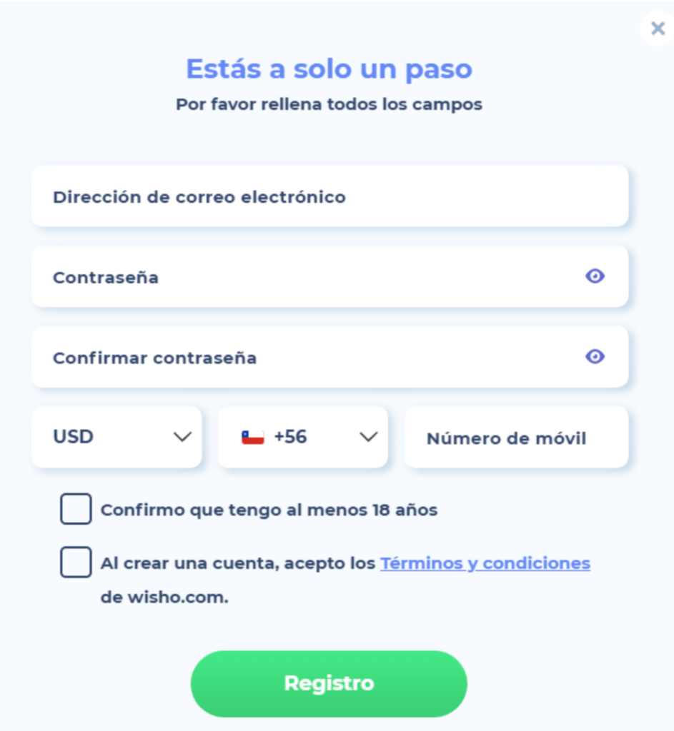 Como crear una cuenta en Wisho Casino Chile