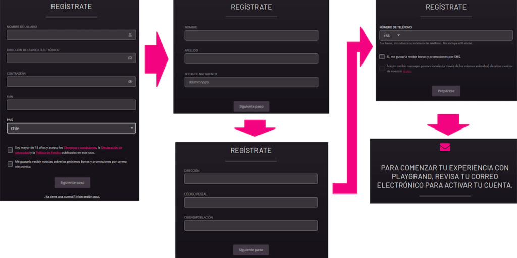 Método de registro de Playgrand Casino Chile