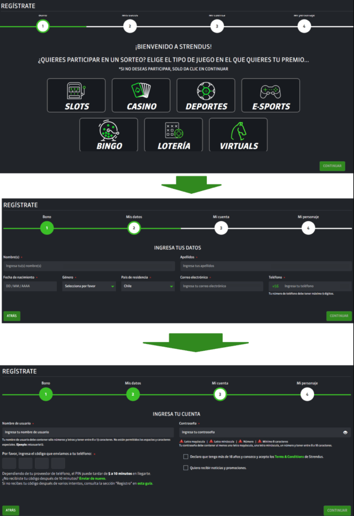 Como crear una cuenta en Strendus Casino Chile 1