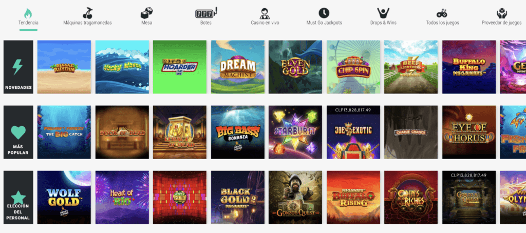 Sección de juegos de Gate777 Casino Chile