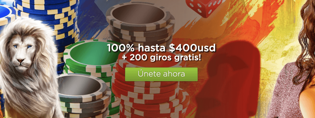Bono del 100% hasta 400 usd y 200 Giros Gratis en Casino.com Chile