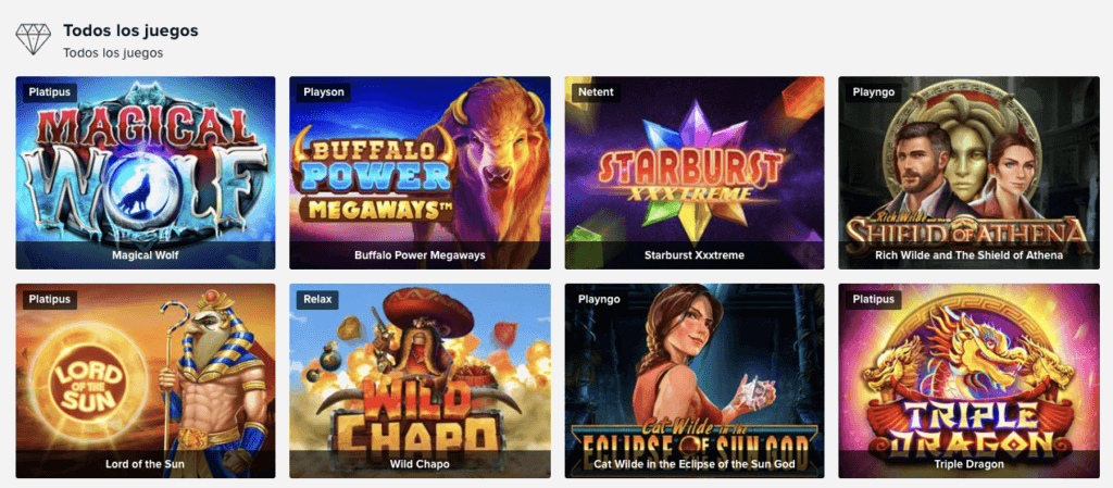 Catalogo de juegos de tragamonedas de Tusk Casino Chile