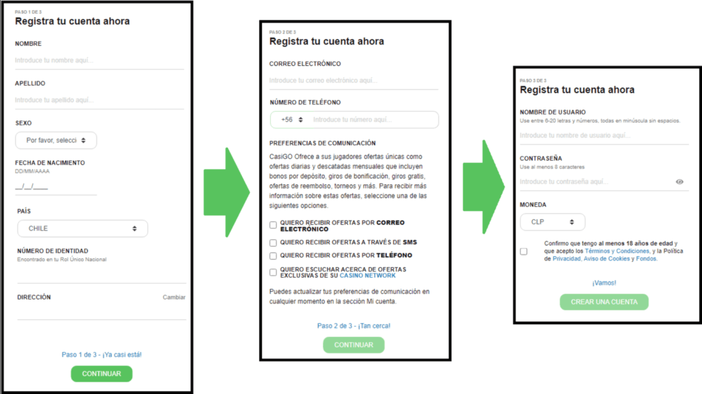 Crea de esta forma tu cuenta en Casigo Casino Chile