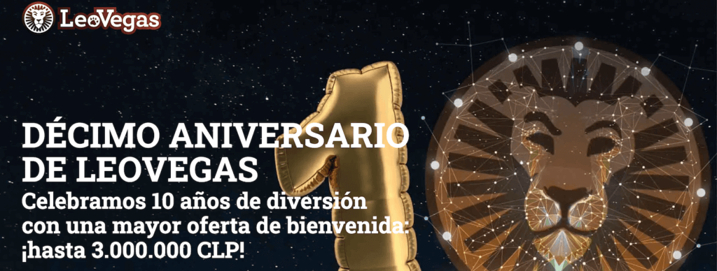 Banner del décimo aniversario de LeoVegas y su bono