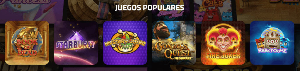 Catálogo de juegos en Casino JEFE