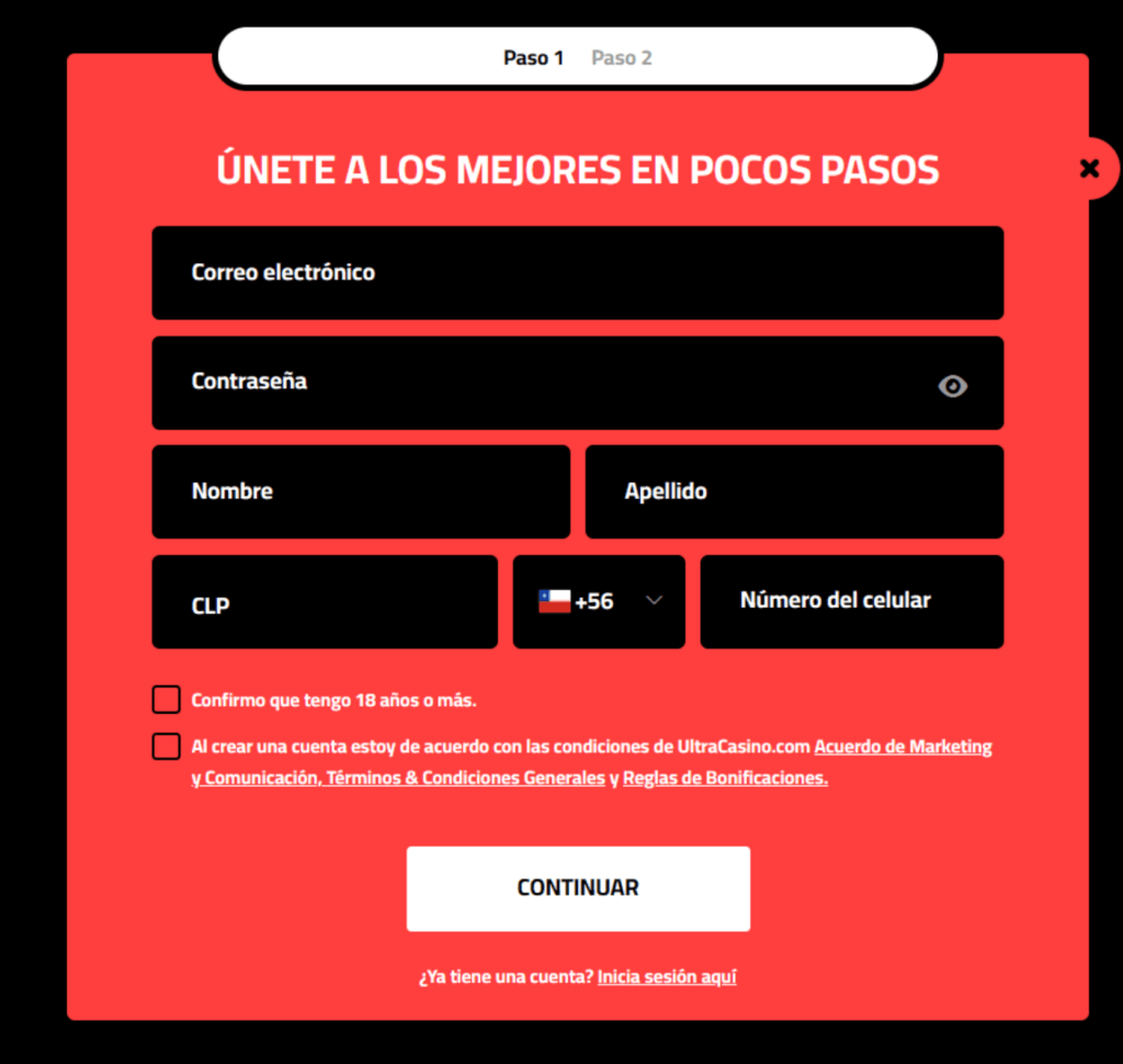 Metodo de registro de Ultra Casino