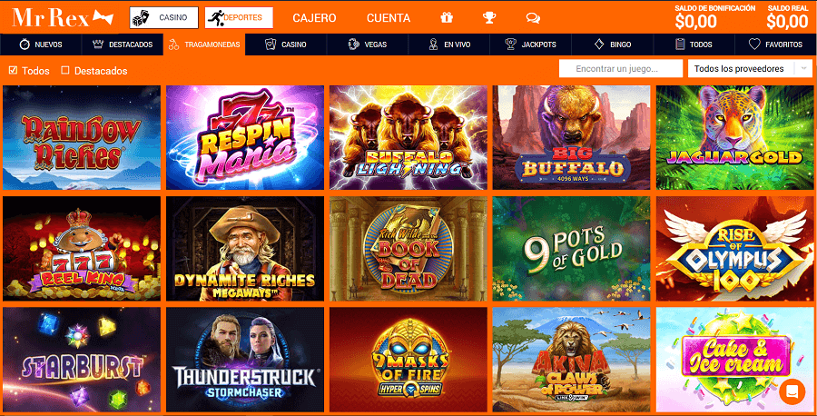 Seccion de tragamonedas de MrRex casino