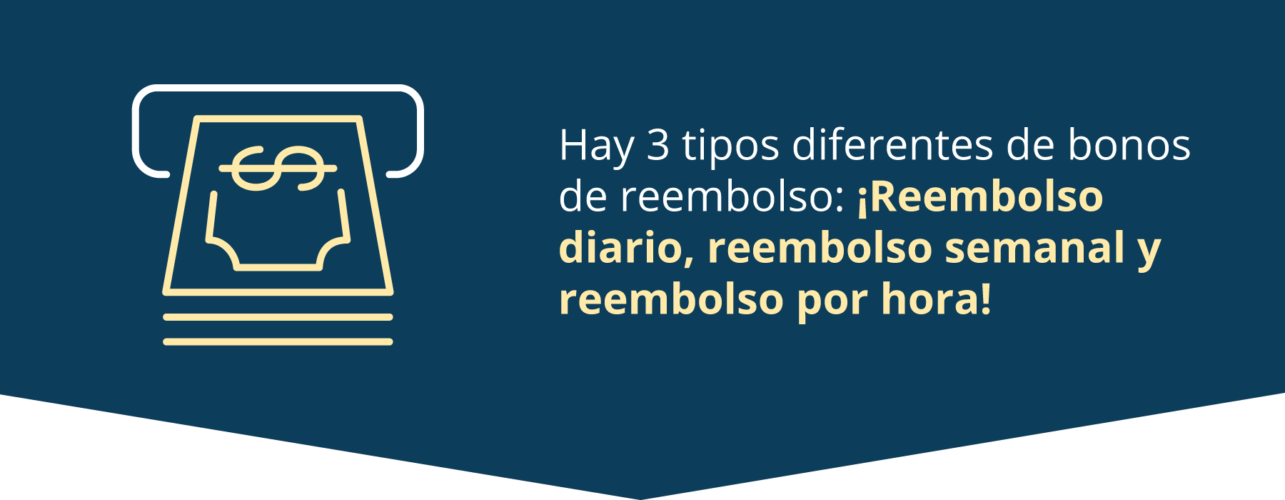 Los diferentes tipos de bono de cashback son diario, semanal y por hora.