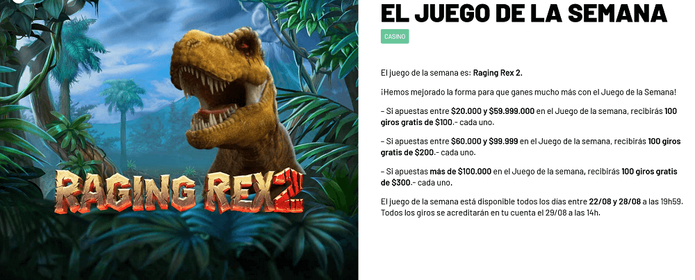 bono de tiradas gratis de juego de la semana