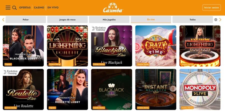 Casino en vivo en Casimba casino