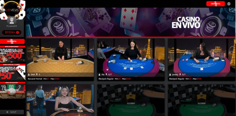 seccion de juegos de Las Vegas en Vivo Casino