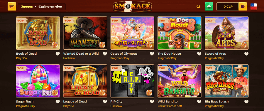 Catálogo de juegos de Smokace casino