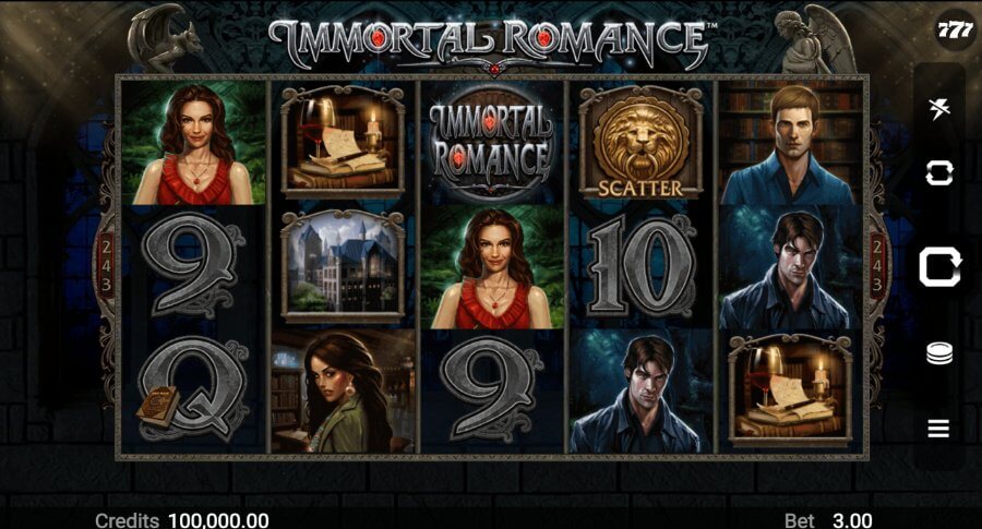 Pantalla de juego principal Immortal Romance tragamonedas San Valentín