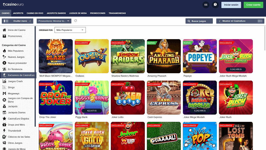 Juegos de tragamonedas de CasinoEuro