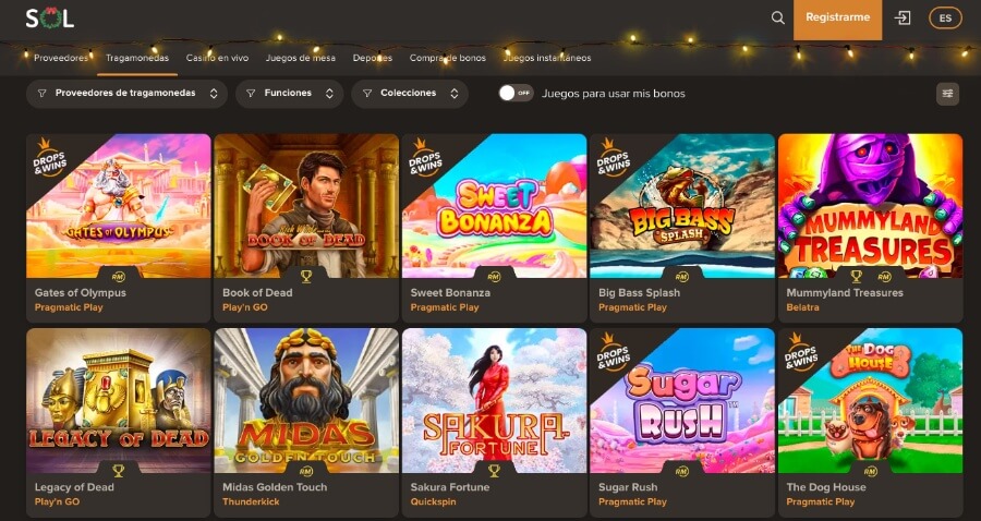 Juegos y tragamonedas en SOL Casino