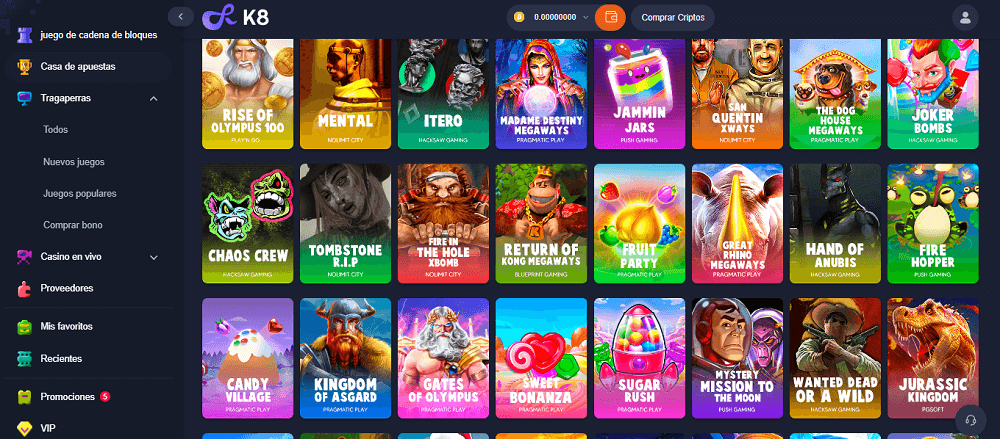 este es el catalogo de juegos de casino k8