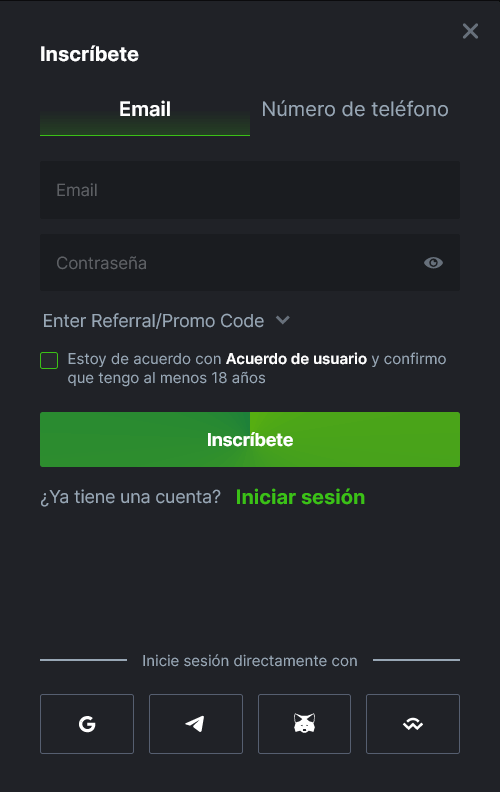 Eta es la pestaña de registro de BC Game