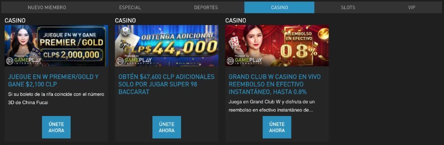 Promociones W88 casino en Chile