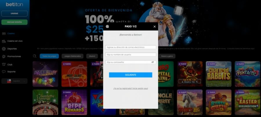 Registro fácil y rápido en Betiton casino