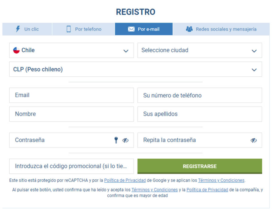 Registro fácil y rápido con email en 1xBet casino