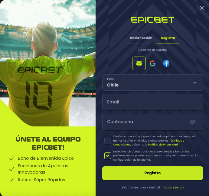 registra tu cuenta en epicbet