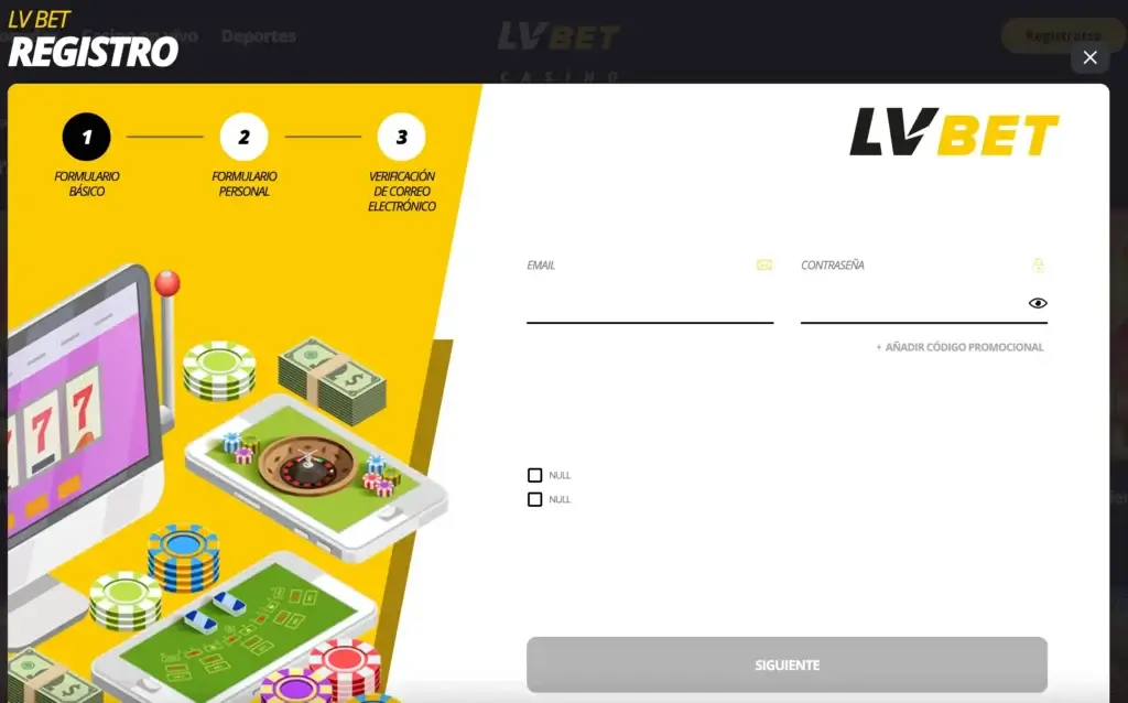 Cómo registrarse en LV Bet casino