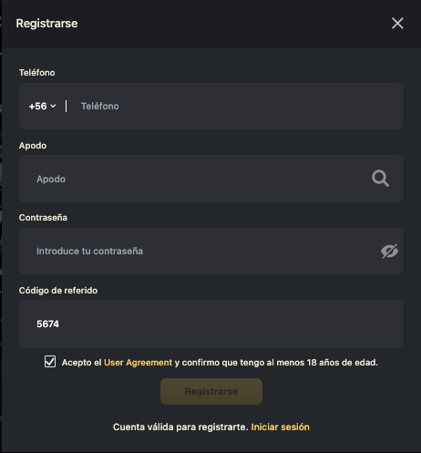 Registro de cuenta en Oncasino