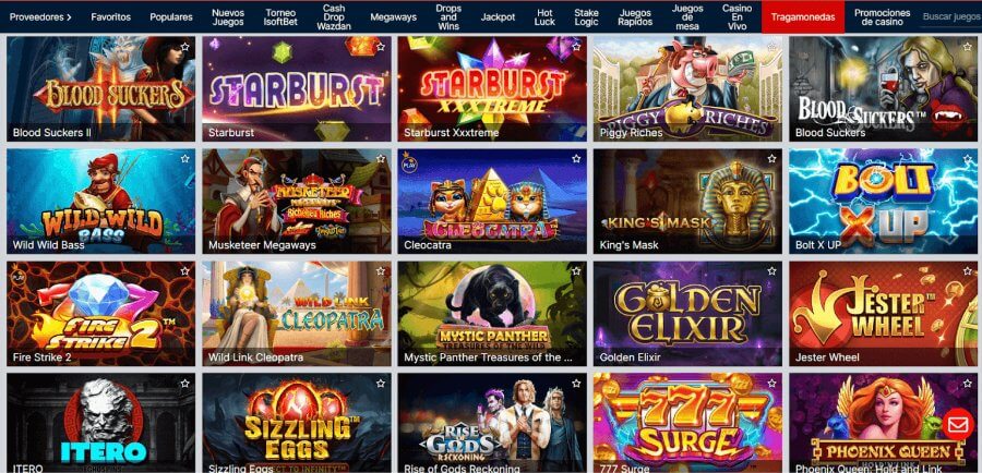 selección de juegos RojaBet casino chile