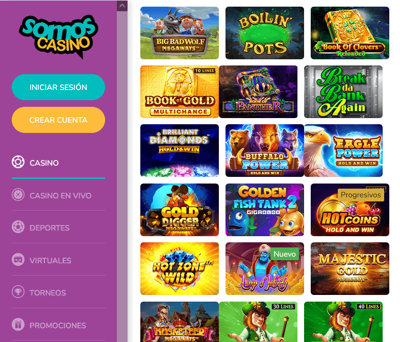 Sección de juegos de Somos Casino