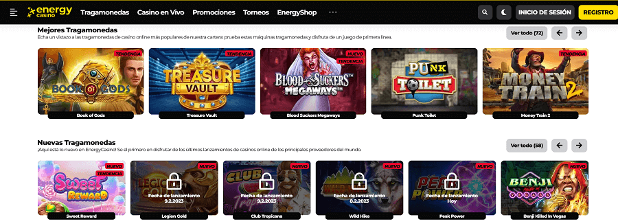 seccion de tragamonedas de Energy Casino