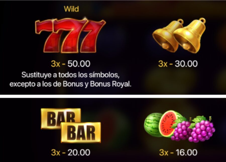 Símbolos y pagos en  Royal coins 2: Hold and Win