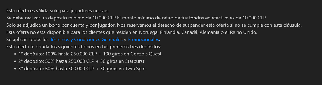 estos son los terminos del bono de bienvenida de slotnite