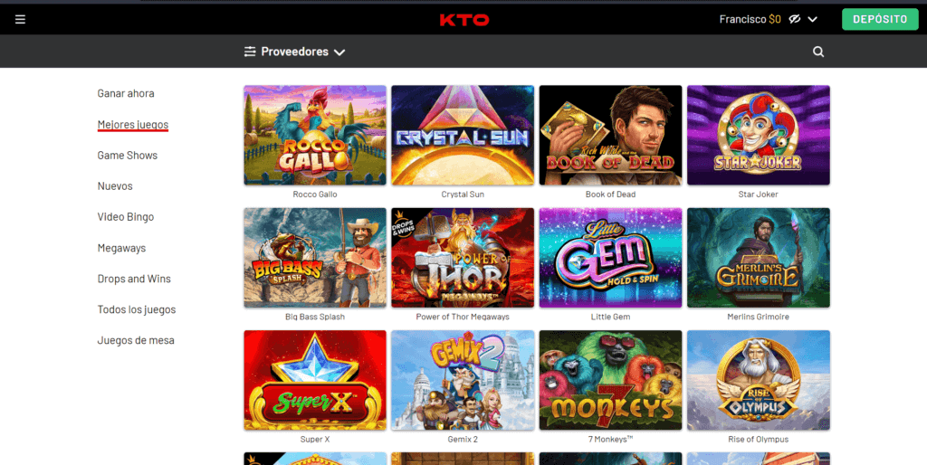 catálogo de juego de TKO Casino